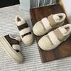 Leather Velcro Board Shoes Women's Winter New Thick-soled Velvet Cotton Shoes Casual Little White Shoes Versatile Shoes Children