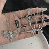 Harajuku Black Gothic Bat Spider Cross Pendant Necklace Unisex Grunge Style Halloween Jewelry Accessory