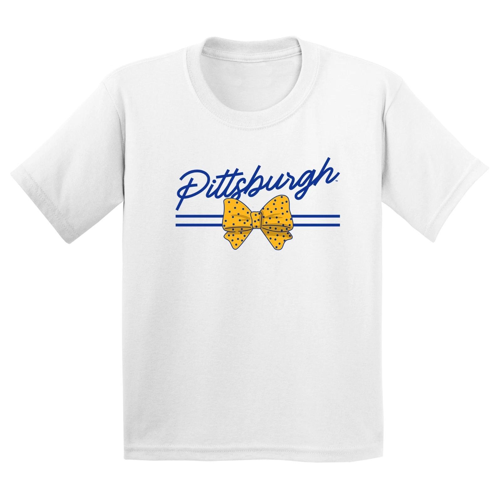 Pittsburgh Bow Script Youth T-Shirt - White M