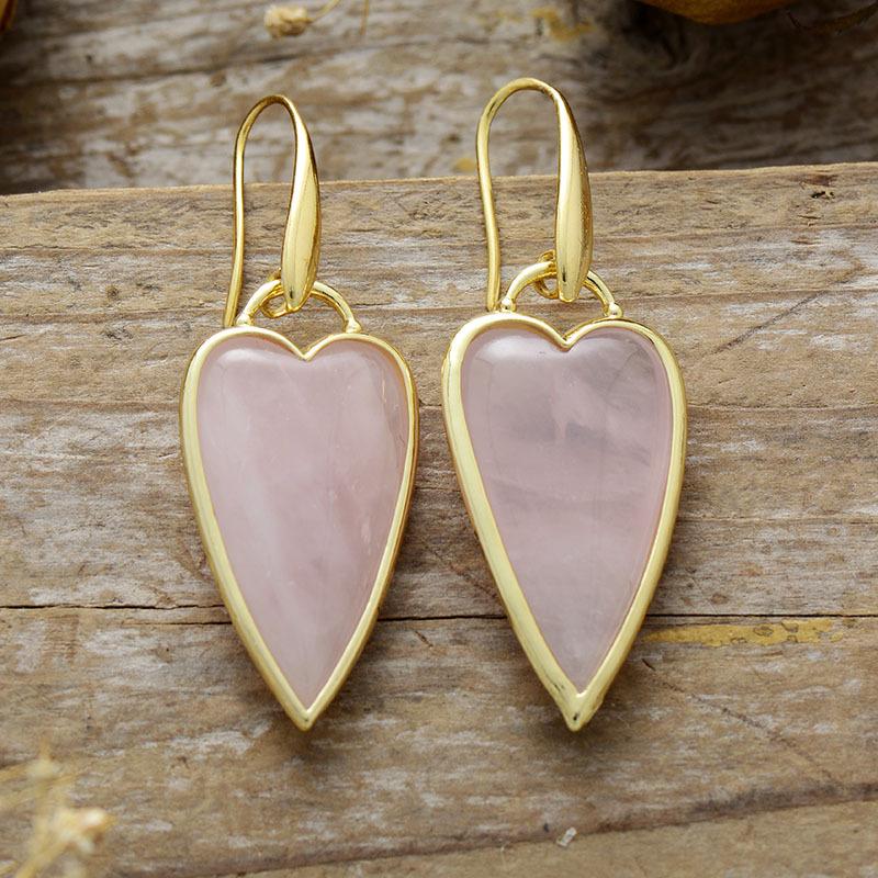 Luxury New Simple and High Quality Natural Stone Heart Crystal Tiger Eye Pendant Earrings Earrings European and American Popular Jewelry