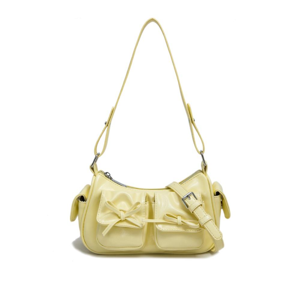 Multiple Pockets Bow Crossbody Bag Y2K Women Handbag Portable PU Leather Underarm Bag Outdoor