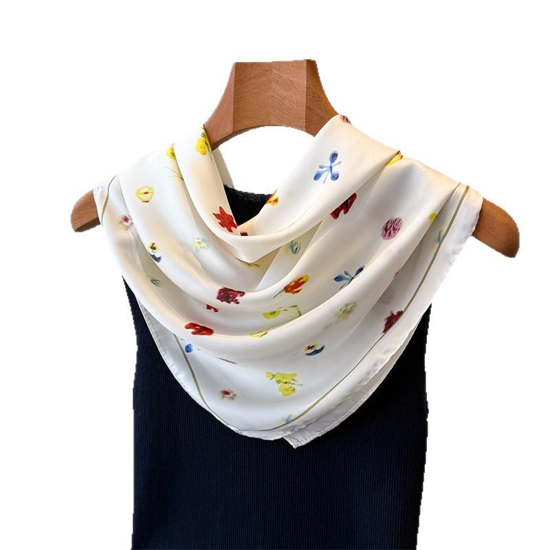 New printed square scarf simulation silk shawl sunscreen advanced sense neck small square scarf headscarf silk scarf women