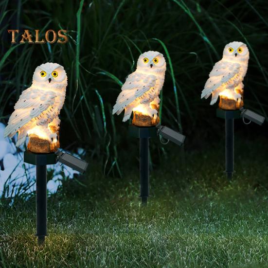 Solar Owl Light Resin Lighted Owl Figurine with Spike Garden Decoration Animal LED Solar Lamp for Home Lawn Patio Yard