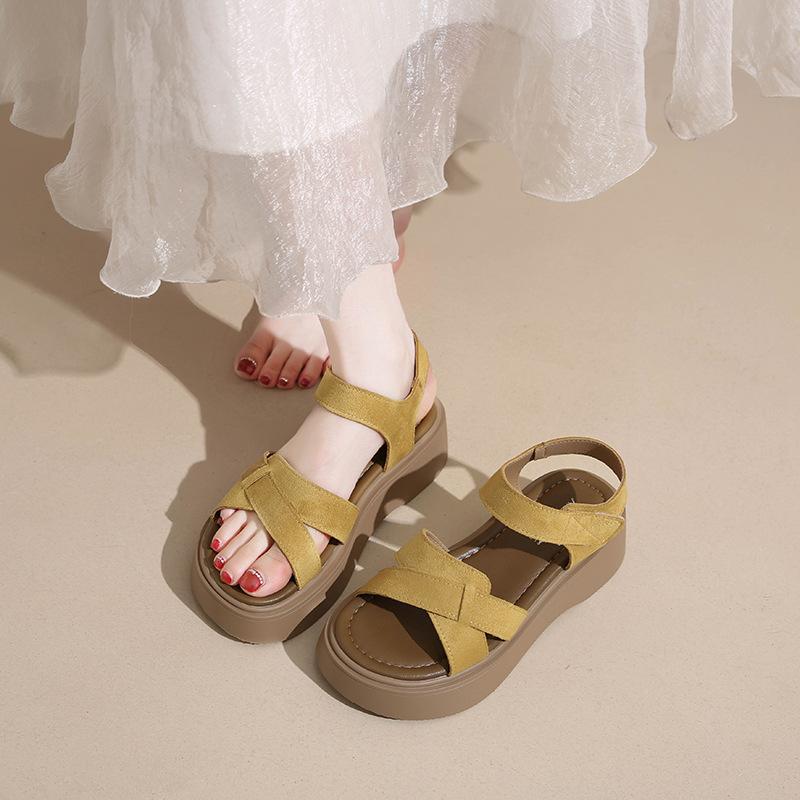 Platform sandals women's new open-toed non-slip breathable versatile beach shoes Velcro Roman sandals in summer 2025