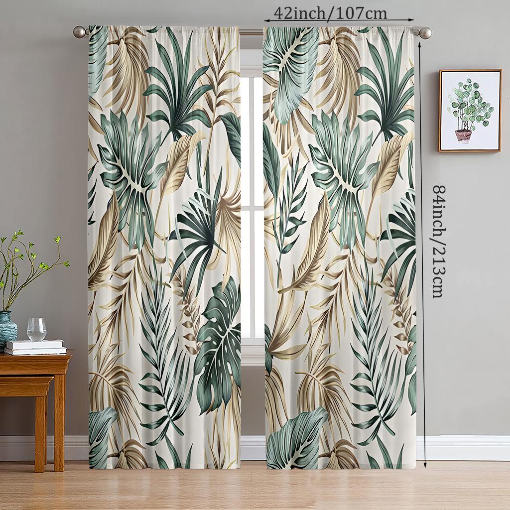 

2 шт. - Шторы из полиэстера с рисунком свежих пальмовых листьев, шторы с кулиской 42 * 84, украшение для спальни, гостиной, семейной комнаты 29Wx64L(75x166CM)x2