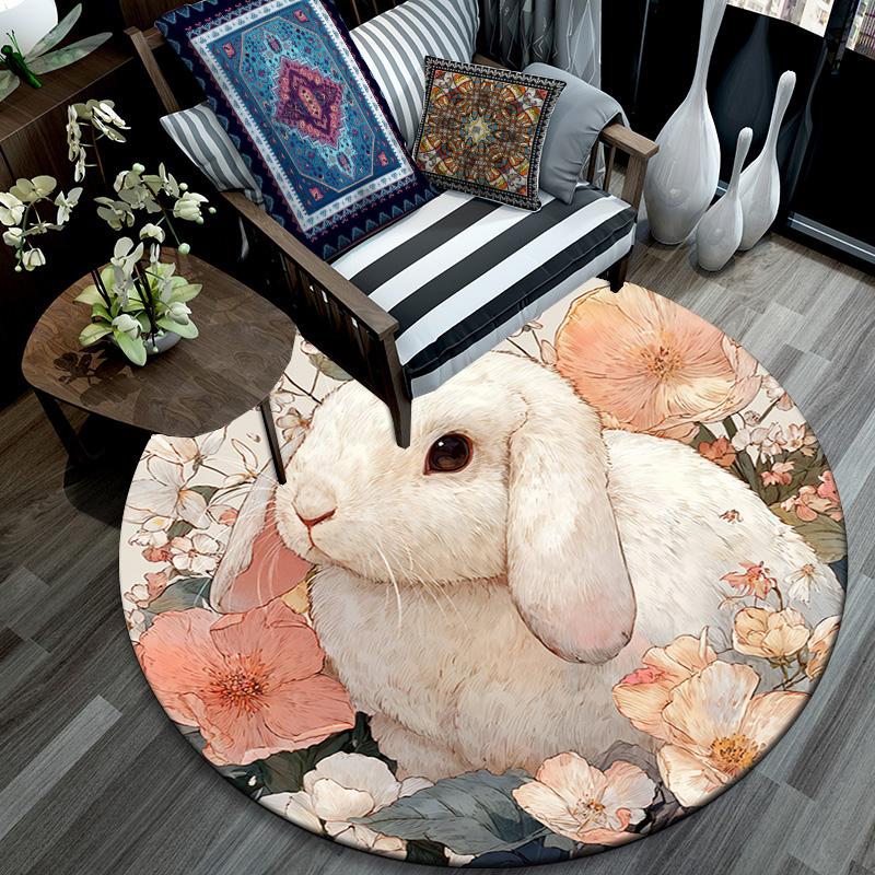 Bunny Round Area Rug,Carpet Rug for Living Room Bedroom Sofa Playroom Decor,Non-slip Floor Mat
