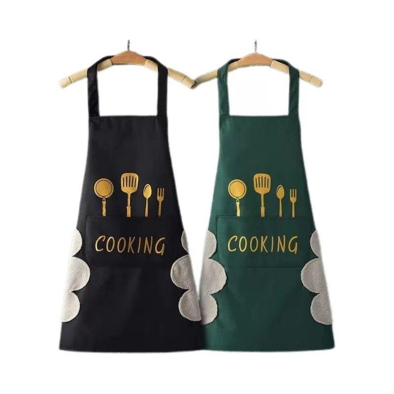 Knife Fork Pattern Waterproof Apron,Household Restaurant Kitchen Apron,Oil Resistant Hand Erasable,Fashionable Workwear Aprons