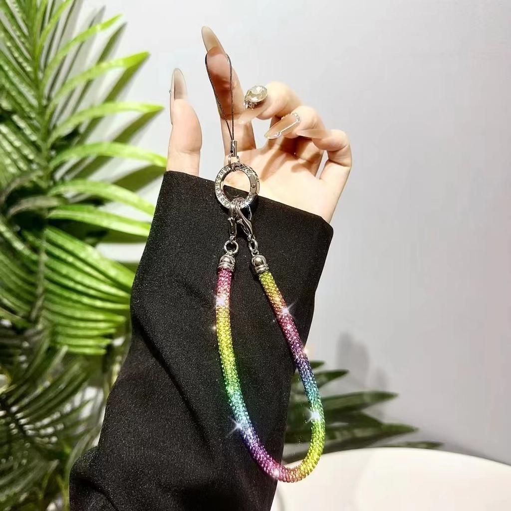 Short Strap Phone Lanyard Chain Plastic Full Diamond Shining Anti-lost Universal Clip Bag Rope for All Phone Case Cover