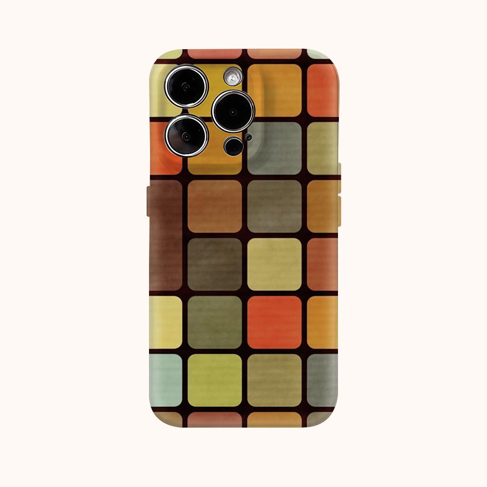 Color Block Mosaic Retro Mod Phone Case for IPhone 17AIR 16E 16 15 14 13 12 11 17 Pro Max Plus Double-layer Back Cover