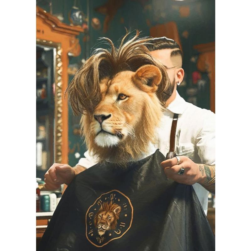 Funny Hairstyle A Lion At The Barbershop Hairdresser Art Poster Canvas Painting Wall Prints Picture Room Barbershop Home Decor