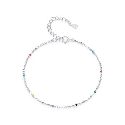 S925 Gümüş Japon ve Kore Ins Tarzı Renkli Küçük Boncuklu Bilezik Kadınlar için Sevimli Küçük Basit Bilezik