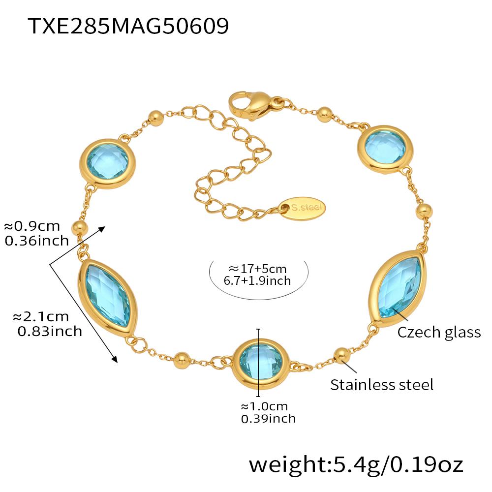 Stainless Steel Chain Bracelet With Shiny Fusiformis And Round Faceted Czech Crystal Glass For Women Luxury Women's Bracelets
