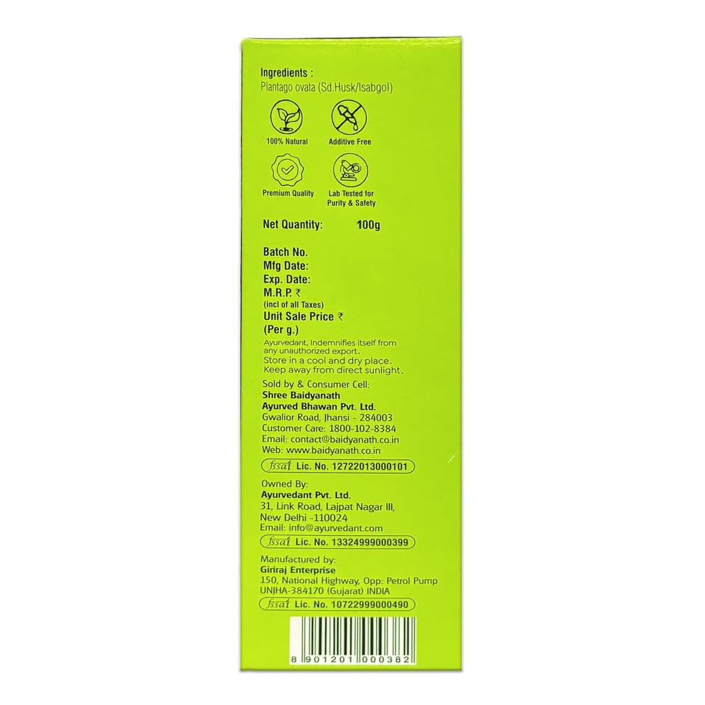 Baidyanath Ayurvedant Isabgol Psyllium Husk Powder 100 Gm Pack of 1 High-Fiber Supplement for Smooth Digestion