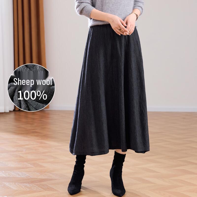 Women s 100% Lamb Wool Knitted A-Line Midi Skirt L