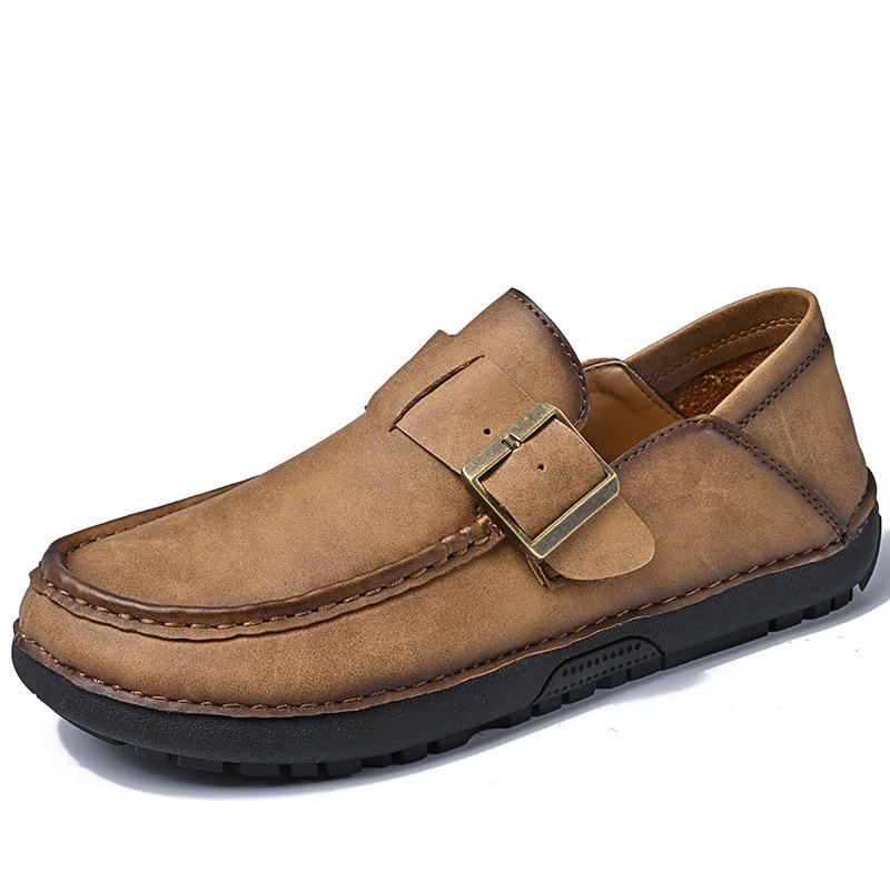 Men s Large Hand-stitched Leather Moccasin Loafers - Casual Slip-on, Low-top, Outdoor Flats 43