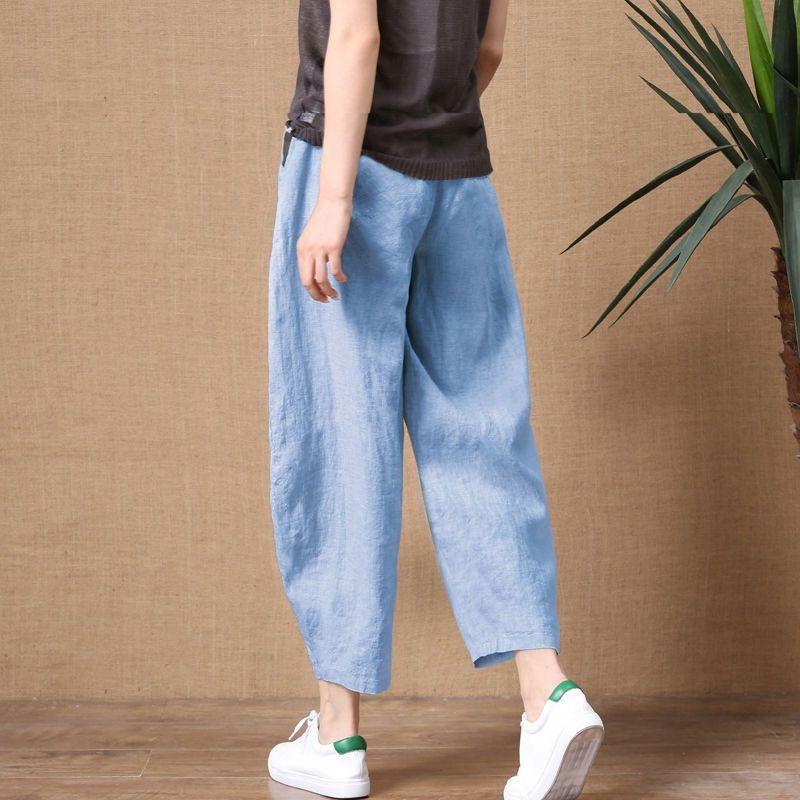 Women's Pants Summer Nine Points Loose Thin Tight Waist Wide Leg Pants Retro Slim Casual Pants
