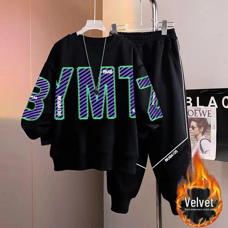 Teen Boy Handsome Hoodie and Sweatpants Set - Junior High Long Sleeve Autumn/Winter Outfit for Big & Tall Boys Age 15