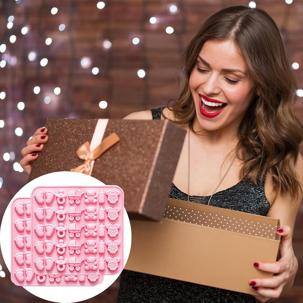 2pcs Baby Shower Chocolate Mold, 35 Cavity Cute Baby Silicone Molds Baby Onesie Baby Bottle Pacifier Molds Baby Shower Candy Mold For Cake Decoration