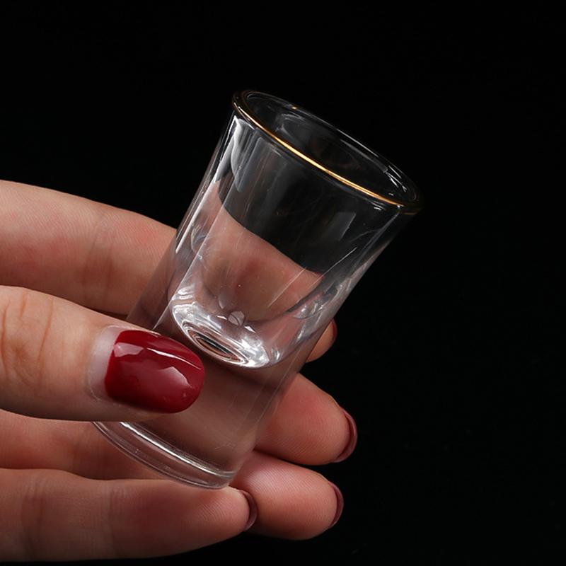 SGlass Set of 12 Gold Foil Spirits Cups Household 25ml Creative Small Wine Glass Gilt Edged Cup Wine Dispenser  Cup