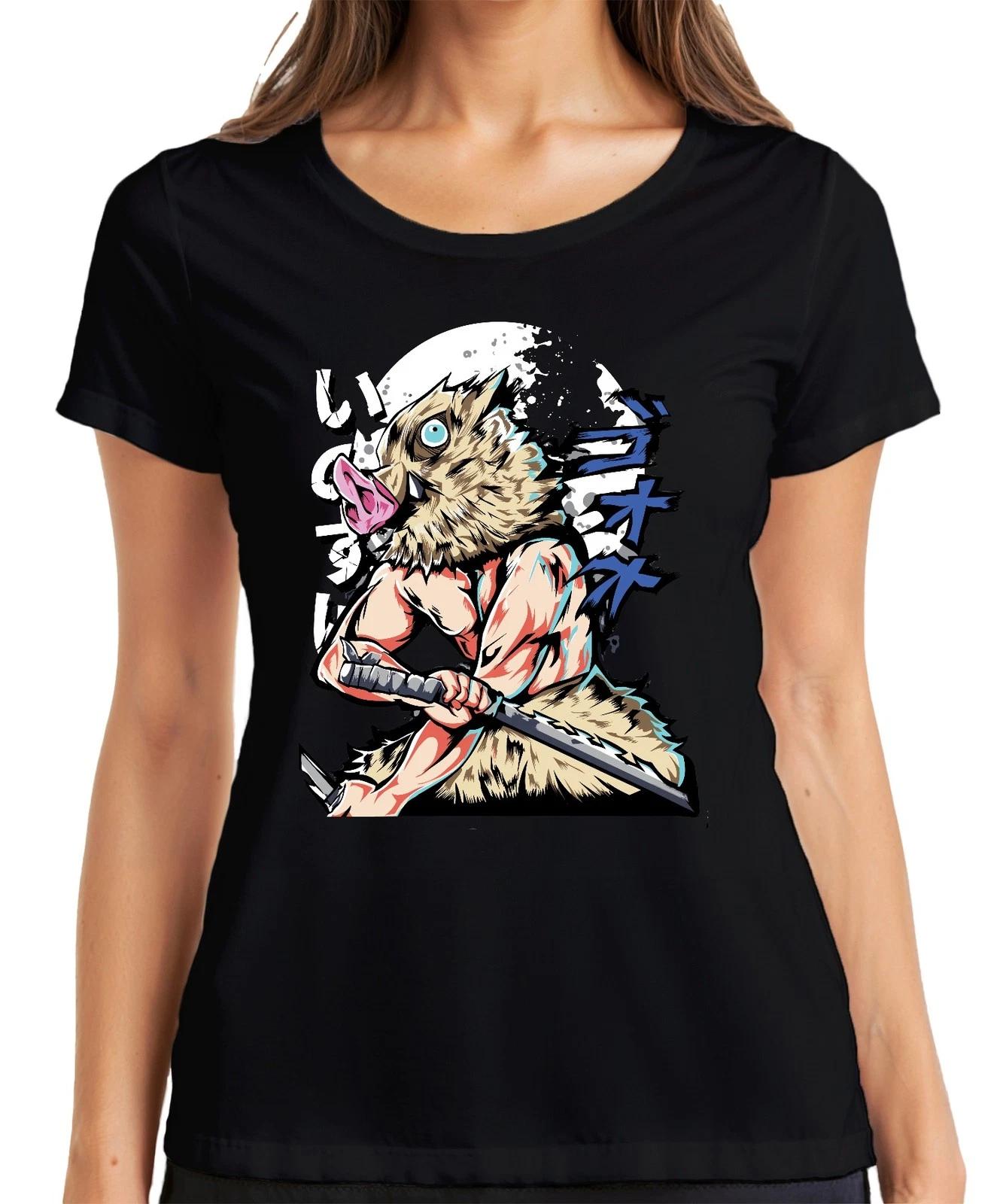 Ebermaske Samurai Schwert Anime Krieger Muskulös Manga Cosplay Damen T-Shirt XXL