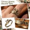 Vintage Sewing Machine Ring Adjustable Band with Measuring Tape Design and Floral Accent Metal Jewelry Accessory for Craft Enthusiasts