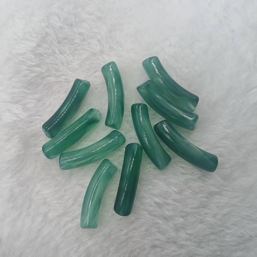 14-Color Faux Jade Bent Tube Acrylic Beads - Marbled Flower C-Shaped for DIY Jewelry & Accessories