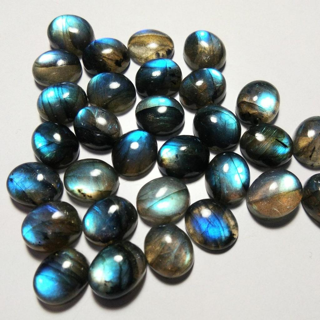 Natural Labradorite Oval Cabochon Lot, Blue Flash Labradorite Gemstone, Oval Flat Back Cabochon, Loose Stone for Jewelry Making