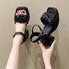 Large size platform high-heeled sandals women's summer new small one-word buckle with square head thick heel women's shoes