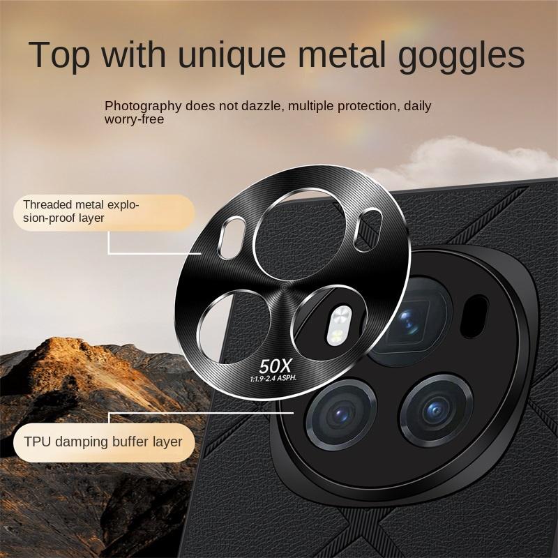 For Honor Magic 6 6 Pro High- Vegan Leather Metal Lens Protection Anti-drop and Anti-fingerprint Phone Case