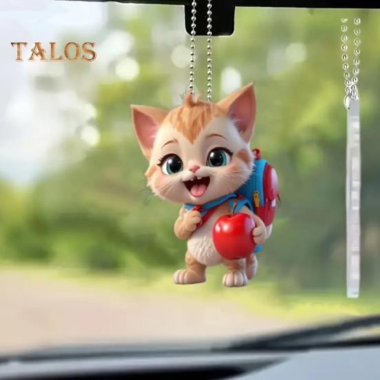 Cat Pendant Car Ornament Hanging Realistic Animal Cat Rearview Mirror Hanging Decor Acrylic Car Charm Party Festival Gift for Car Lovers
