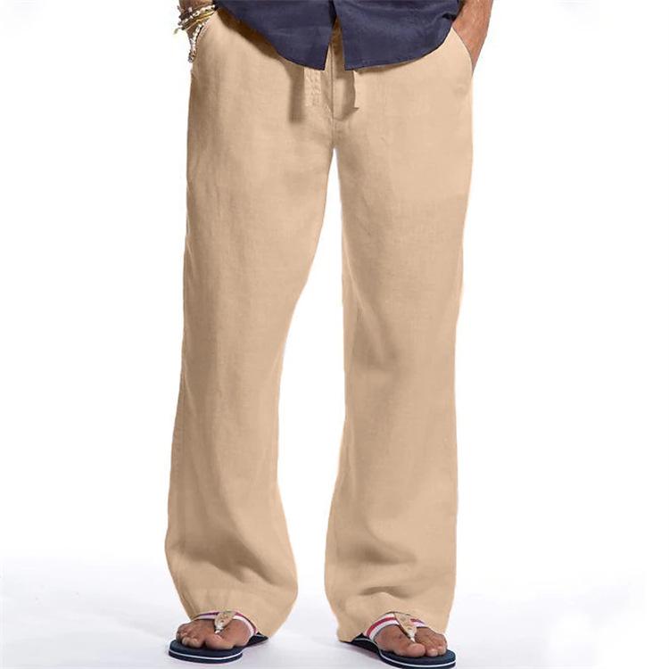 Fashion Men's Straight Leg Cotton Linen Loose Casual Pants Drawstring Breathable Daily Trousers