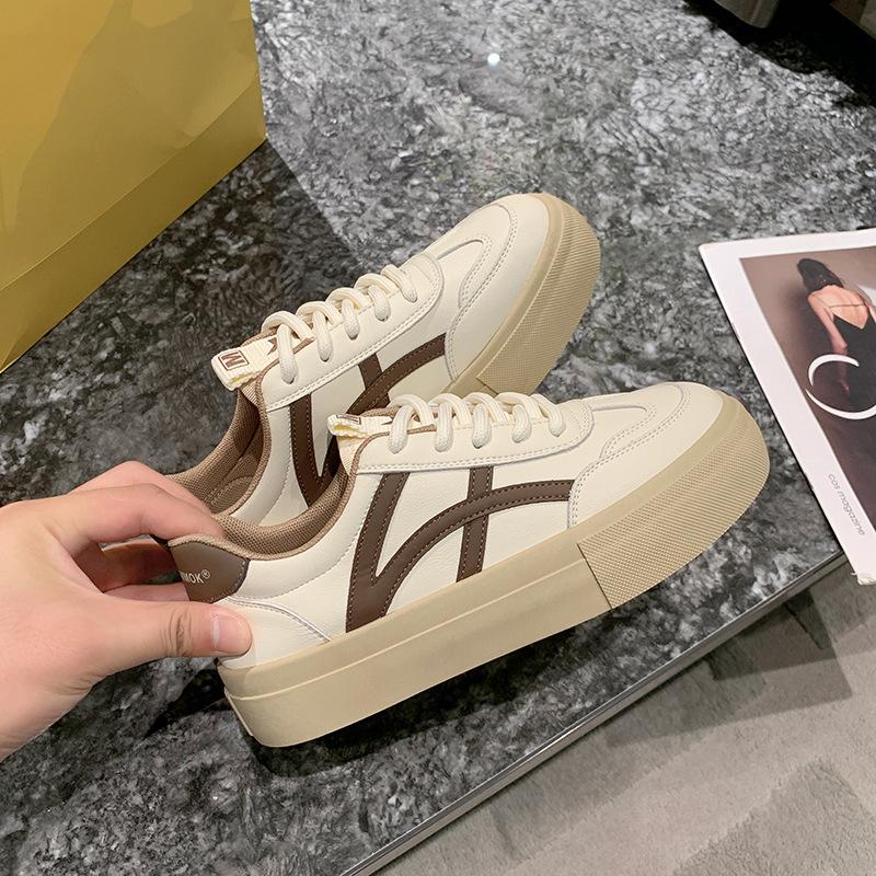 Pantofi de sport din piele naturală, cu fundul gros, asortat, de primăvară, la modă, pantofi albi