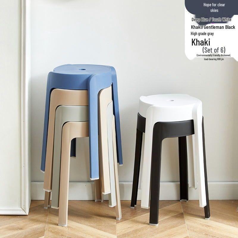 Stackable Modern Round Plastic Dining Stool with Storage - Creative, Simple, and Thickened Design for Living Room