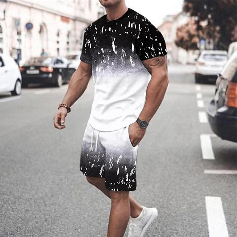 

Men s Graphic Gradient 2pcs Tees sets Tee Set Short Sleeve Short Pants Crew Neck Fashion Lightweight Basic Street Daily Sports Print XL
