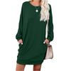 Women's Fashionable Long-sleeved Solid-color Round-neck Pocket Dress