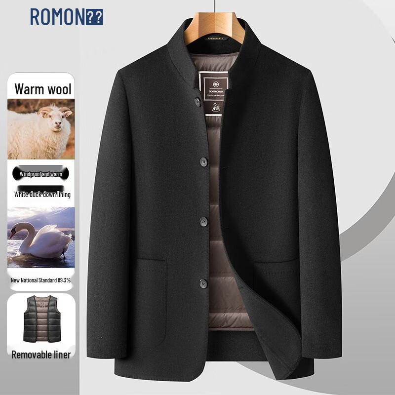 ROMON Men's Luxury Wool Stand-Collar Casual Jacket