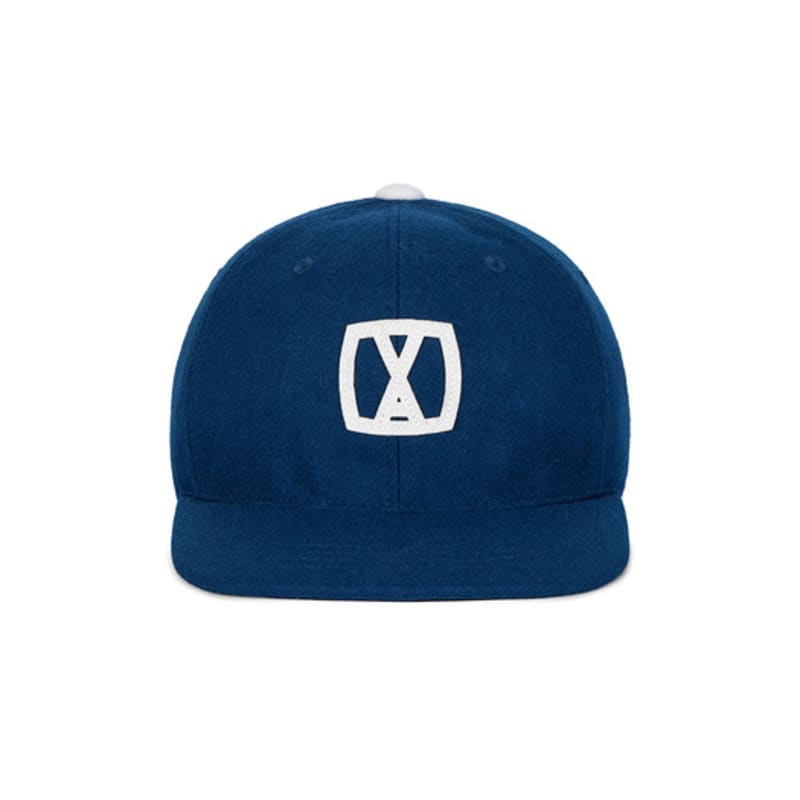 VARZAR VA Square Applique Wool Baseball Cap Navy