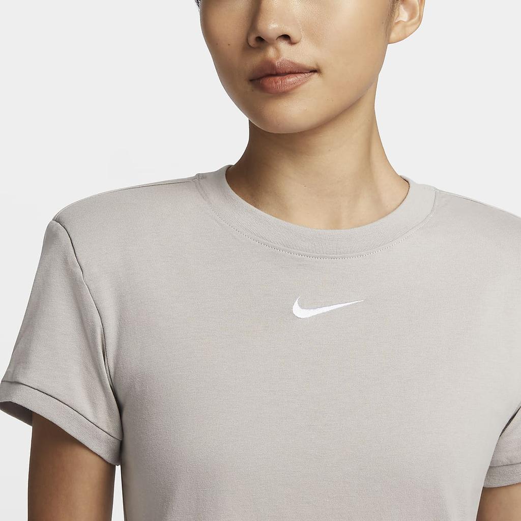 Nike Fitted Embroidered Solid Color Casual Training Breathable Short Sleeve Dress Women Dresses University-Gray White DR6003-033