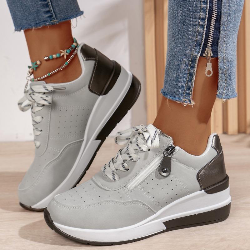 Modische Laufschuhe für Damen Rutschfest Mode Freizeit Sportschuhe Atmungsaktiv Vielseitig Reißverschluss Schnürschuhe Sneakers Plateau Einzelne Schuhe