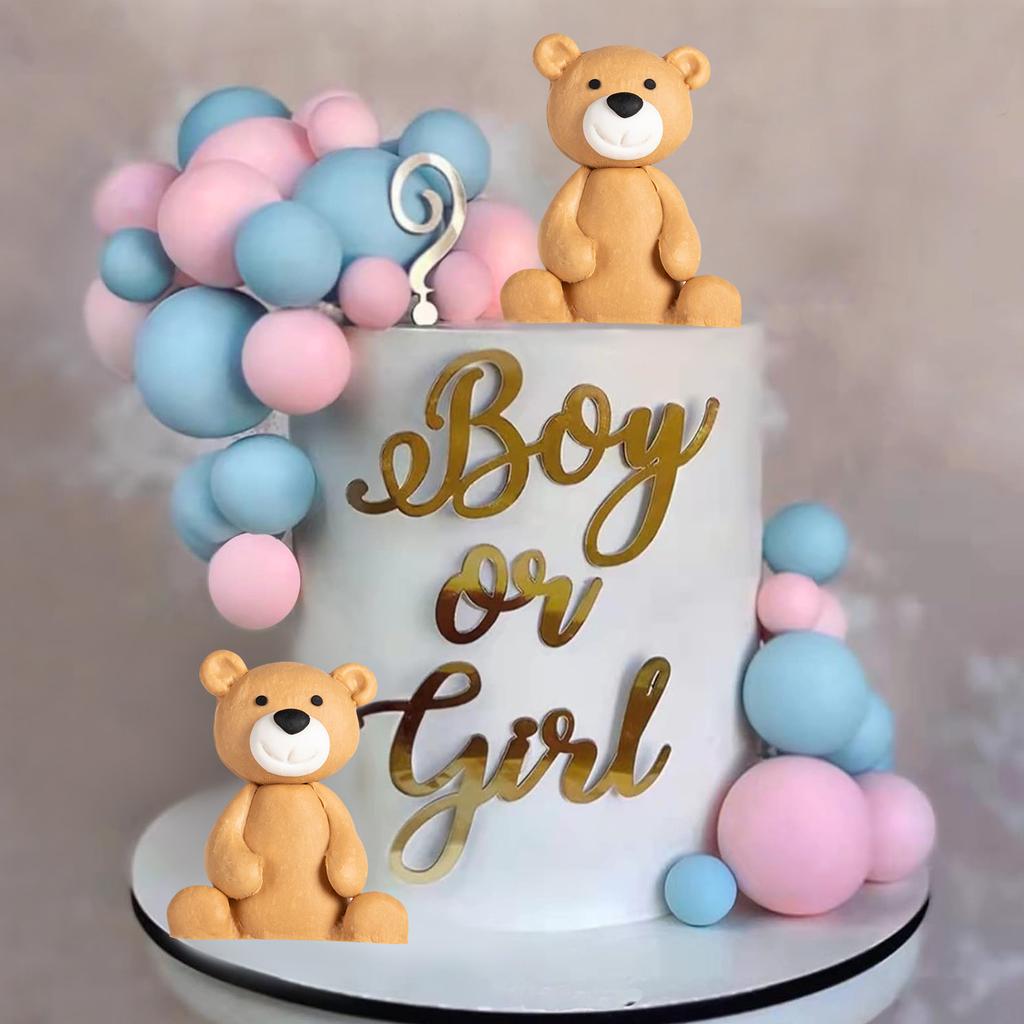 22pcs Brown Bear Foam Balls Gender Reveal Cake Toppers for Birthday Baby Shower Party Decorations (Pink Blue)