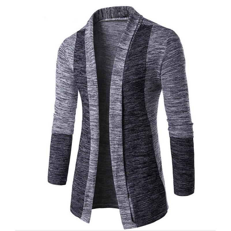 

Retro Men s Sweater Men Cardigan Stitching Contrast Color Long Sleeved Slim-fit Sweater Jacket Jaqueta Masculina Inverno XXXXL сірий