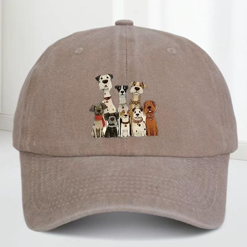A set of dog-themed water-washed printed baseball caps, suitable for both Unisex and Women.