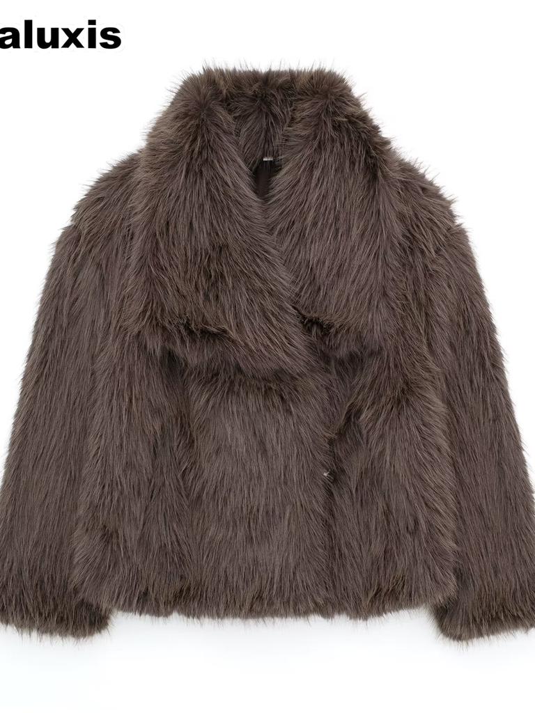Popular Women's Spring New Arrivals Fashion Loose Faux Fur Coat with Stand Collar