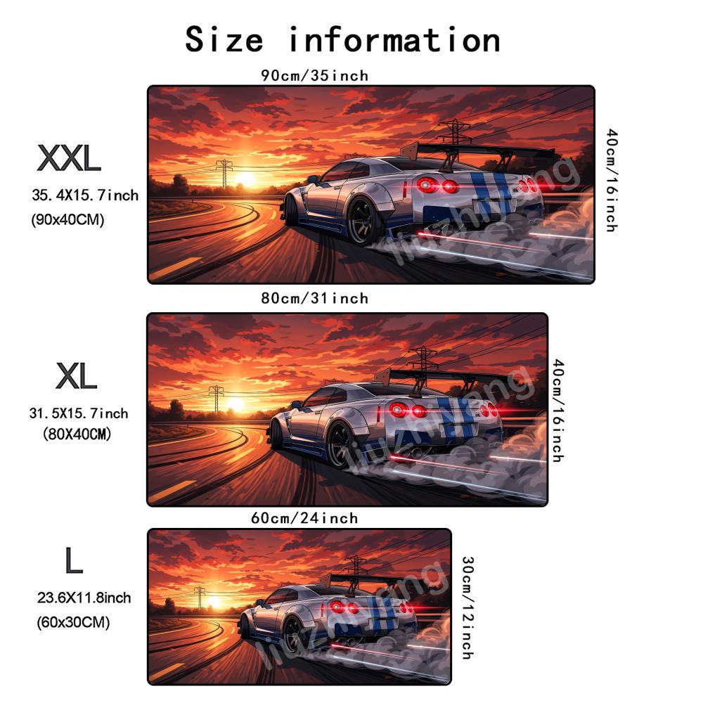 Racing Fever Mouse Pad Large Computer Office Game Table Mat Rubber AntiSlip Stitched Edge Keyboard Mats 60x30 Desk Pads