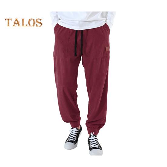 

Мужские брюки весна-осень с боковыми карманами, эластичным поясом на шнурке, прямые штанины, плотный вельвет, однотонные свободные спортивные брюки XL вино красного