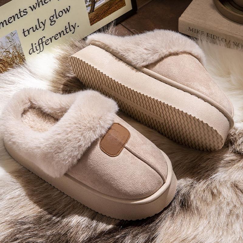Thick Bottom Home Fluffy Slippers Women Winter Soft Sole Warm Plush House Slippers Woman Closed Toe Non-slip Cotton Shoes