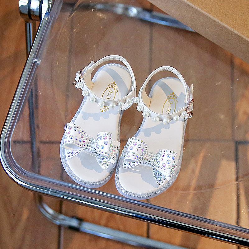 

Children S Beach Shoes Summer Newest Korean Rhinestone Bow Beaded Girls Sandals Soft Bottom Princess Fish Mouth Sandals 29