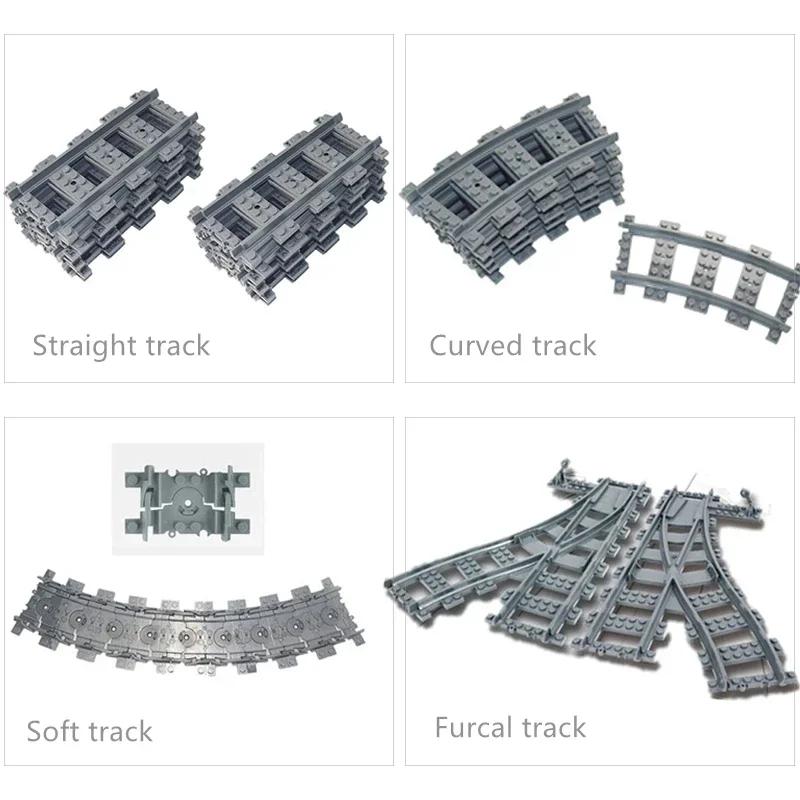 City Trains Diy Building Blocks Straight Curved Rail Bricks Parts Bridge Tunnel Model Soft Flexible Cross Tracks Railway Moc Toy