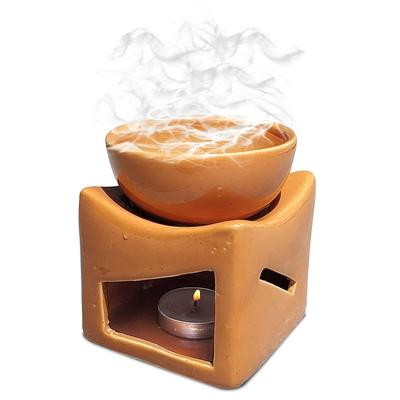 Ceramic Clay Candle Operated Aroma Burner Oil Diffuser, Extra Large Bowl, with 1 Tealight, 4.25 Inch, (Orange)