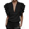 Women S Short Sleeve V Neck Ruffle Shirt Summer Casual